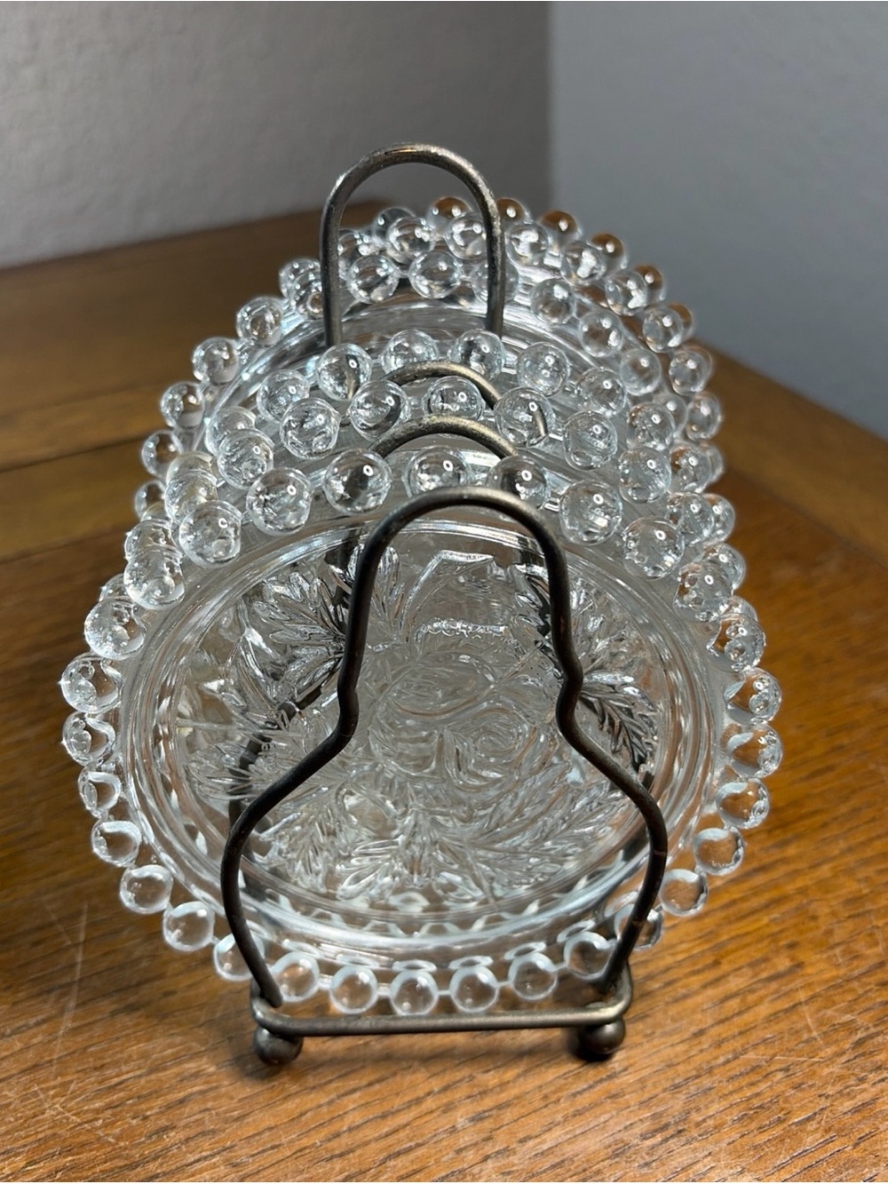 Crystal Glass Coasters 6 With Metal Rack Made In German Democratic Republic